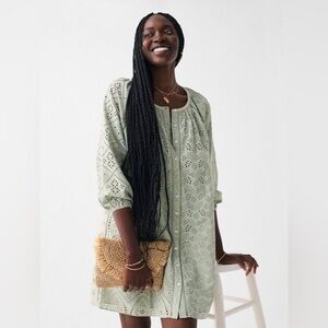 Faherty Valencia sage green organic cotton eyelet dress size XXS